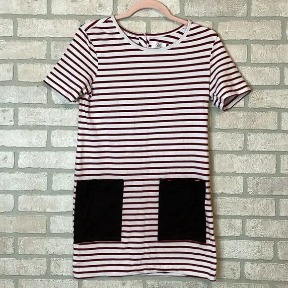 DV Dolce Vita striped shirt mini dress with suede pocket size M - Picture 1 of 8